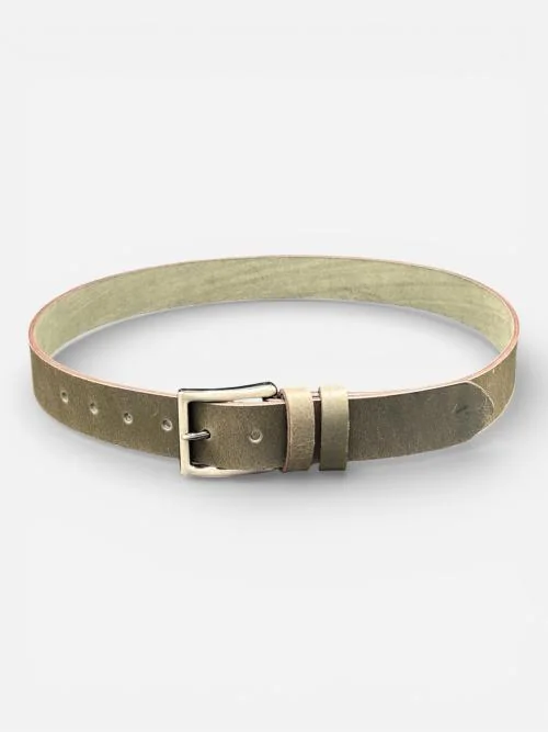 Olive Leather Belt, Silver Buckle (Image 3)