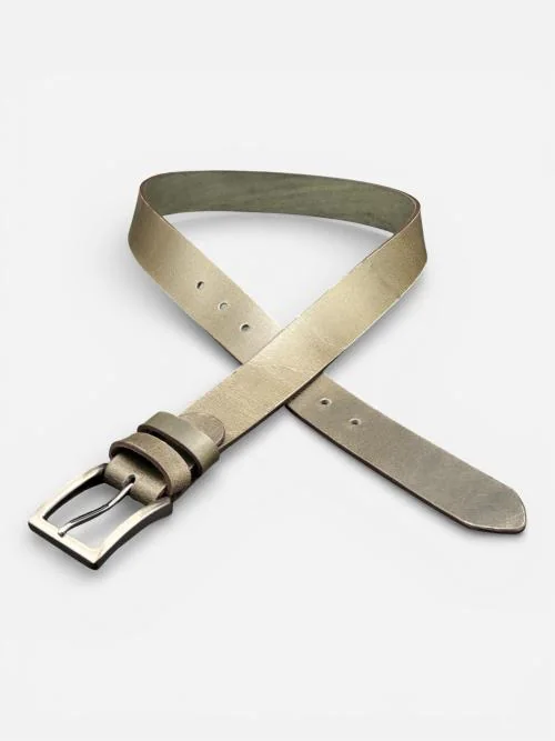 Olive Leather Belt, Silver Buckle (Image 4)