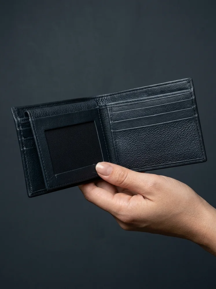 Pebbled Leather Bifold Wallet with ID Window (Image 2)