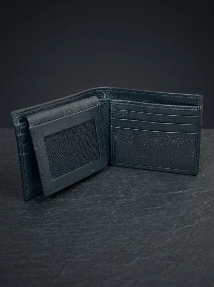 Pebbled Leather Bifold Wallet with ID Window