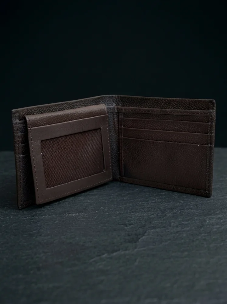 Pebbled Leather Bifold Wallet with ID Window