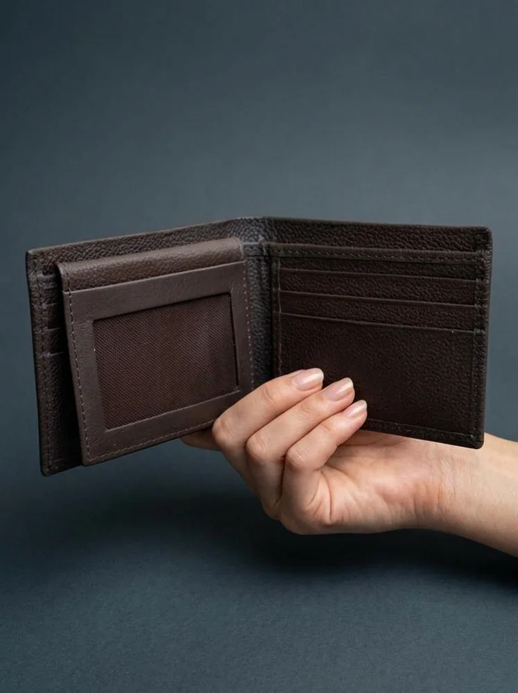 Pebbled Leather Bifold Wallet with ID Window (Image 2)