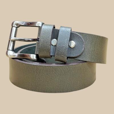 Rugged Olive Leather Belt, Steel Buckle