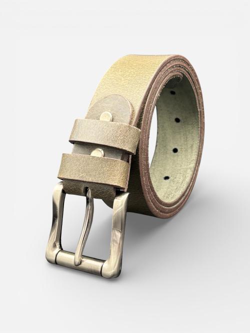 Rugged Olive Leather Belt, Steel Buckle