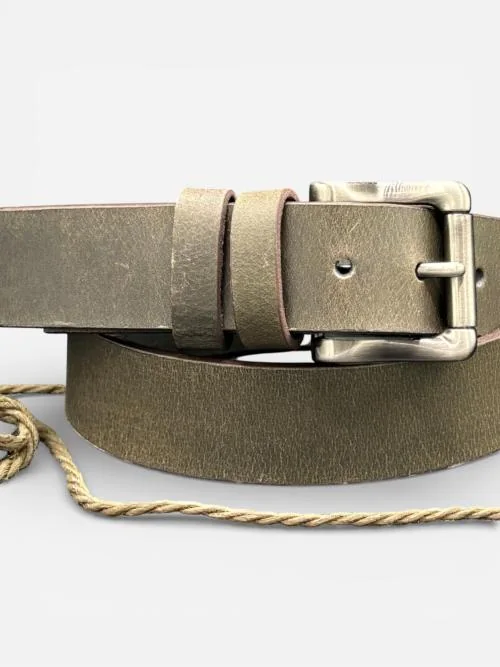 Rugged Olive Leather Belt, Steel Buckle (Image 2)