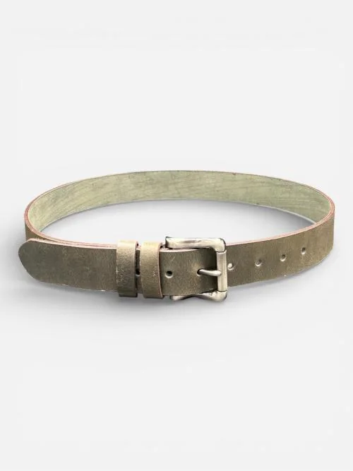 Rugged Olive Leather Belt, Steel Buckle (Image 3)