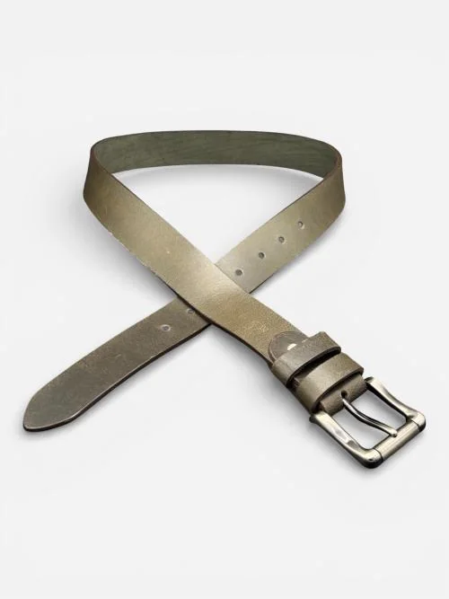 Rugged Olive Leather Belt, Steel Buckle (Image 4)