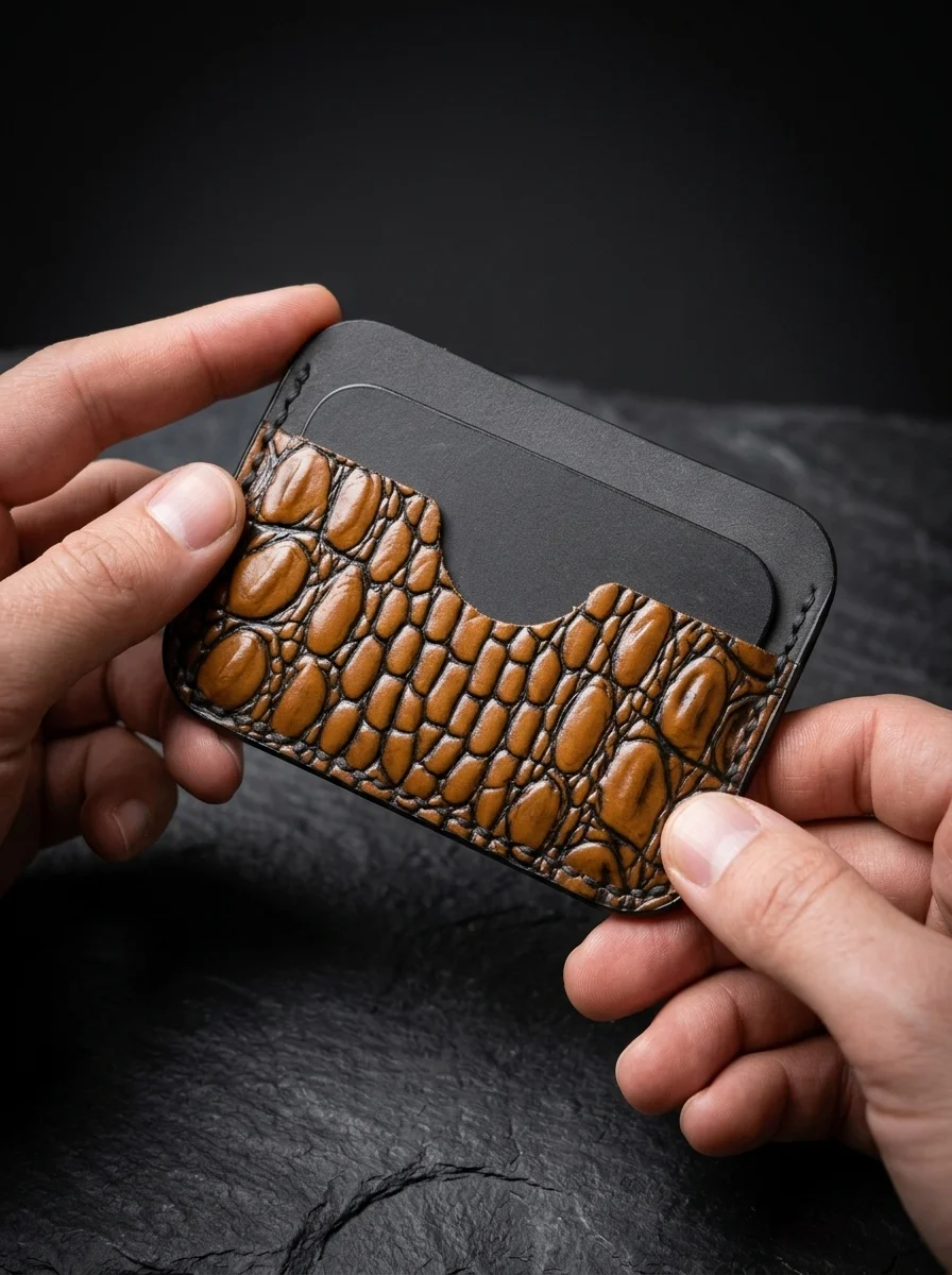 Slim Crocodile Leather Cardholder (Image 2)
