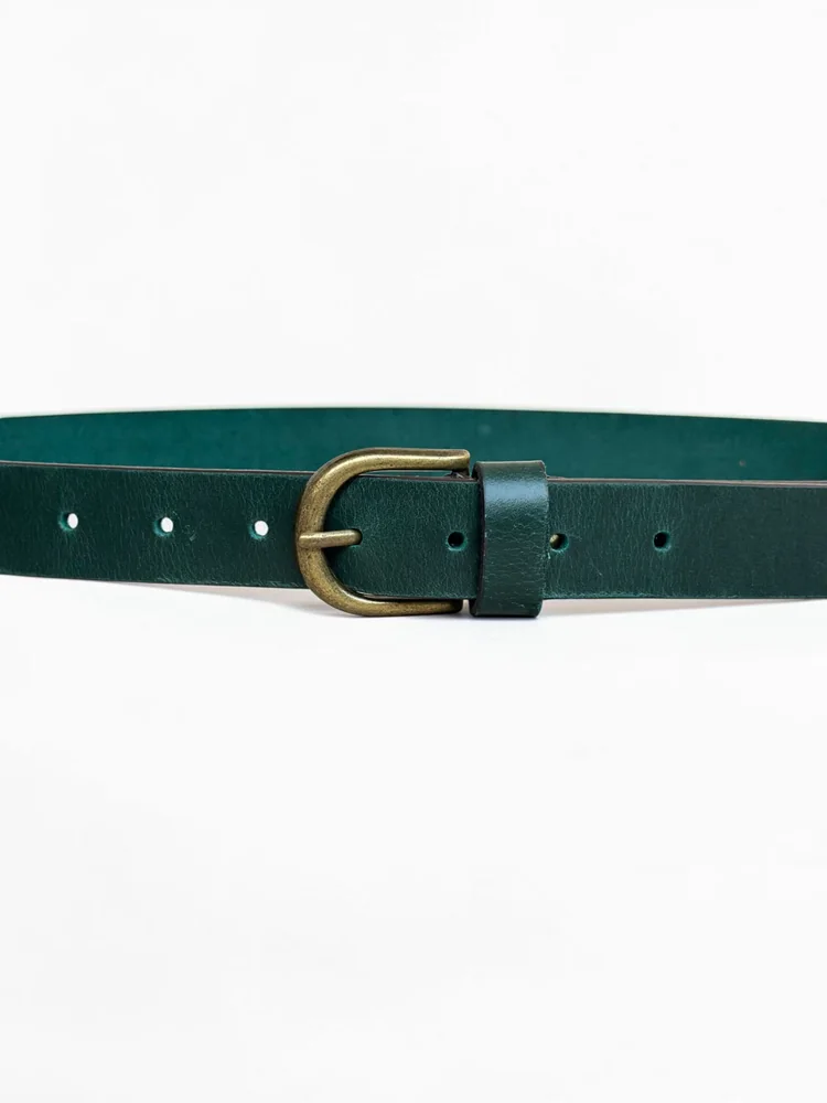 Women's Leather Belt with Antique Brass Buckle (Image 3)