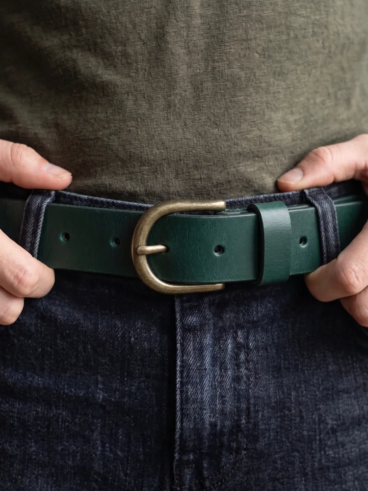 Women's Leather Belt with Antique Brass Buckle (Image 2)