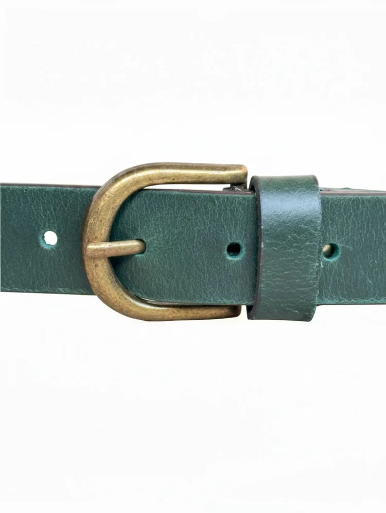 Women's Leather Belt with Antique Brass Buckle (Image 4)