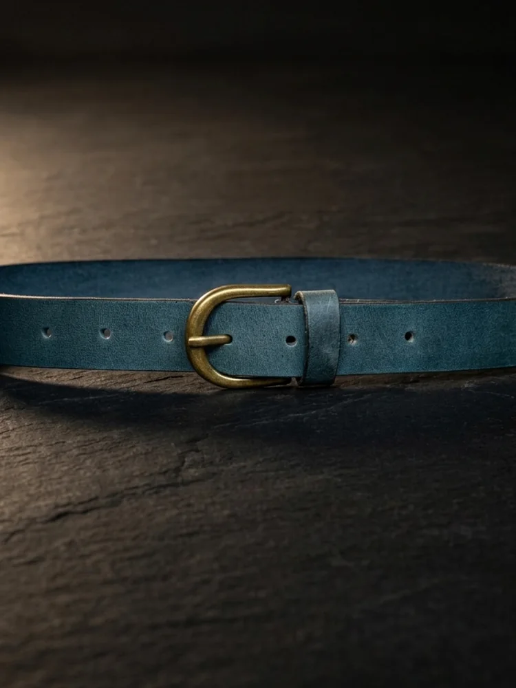 Women's Leather Belt with Antique Brass Buckle