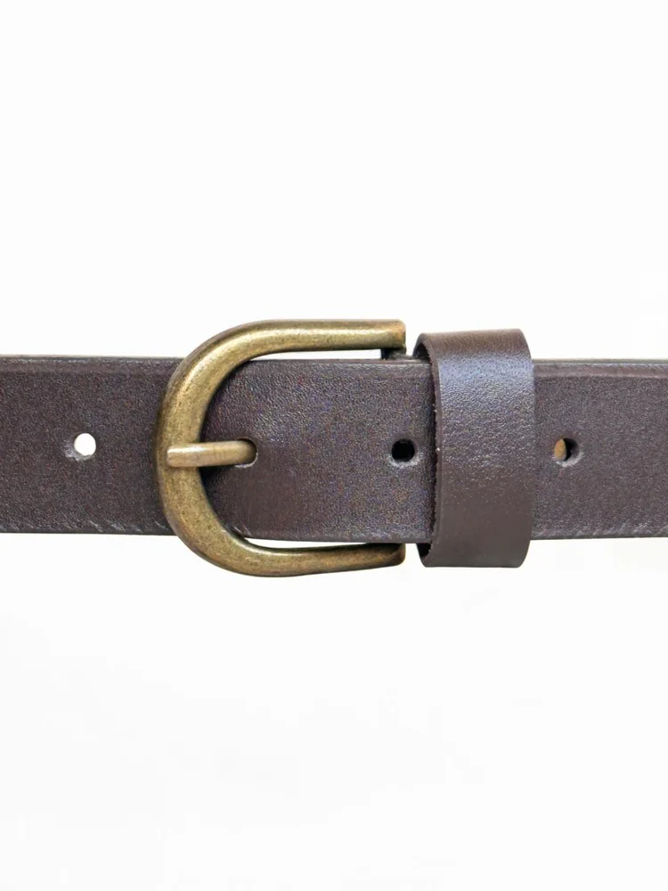 Women's Leather Belt with Antique Brass Buckle (Image 4)