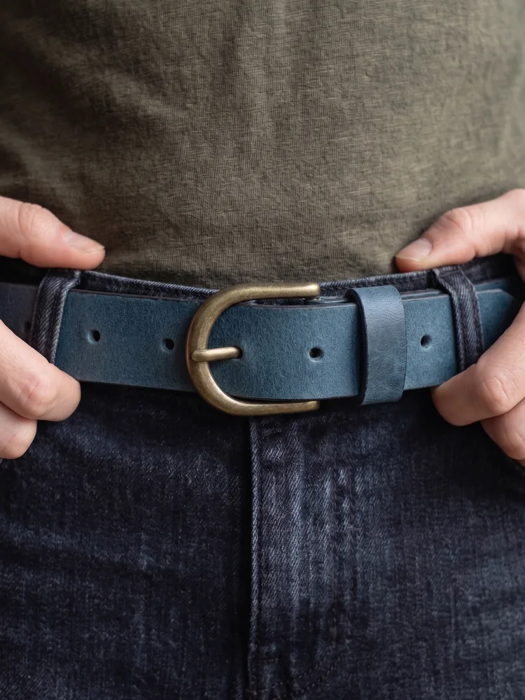 Women's Leather Belt with Antique Brass Buckle (Image 2)