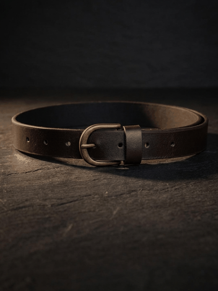 Women's Leather Belt with Antique Brass Buckle