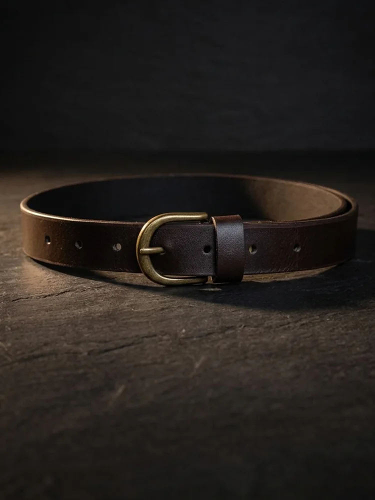 Women's Leather Belt with Antique Brass Buckle