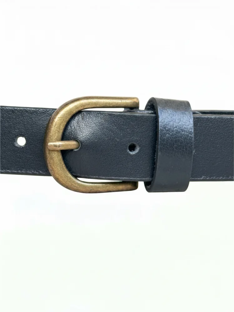 Women's Leather Belt with Antique Brass Buckle (Image 4)