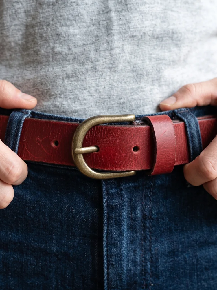 Women's Leather Belt with Antique Brass Buckle (Image 2)
