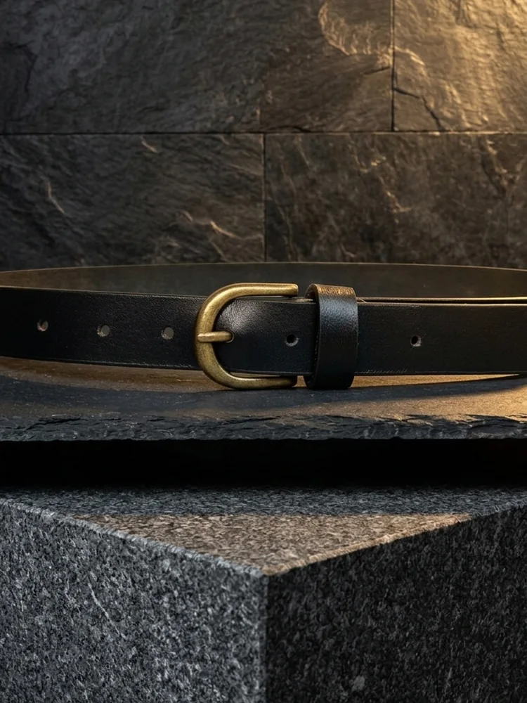 Women's Leather Belt with Antique Brass Buckle