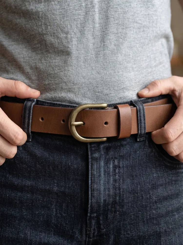 Women's Leather Belt with Antique Brass Buckle (Image 2)