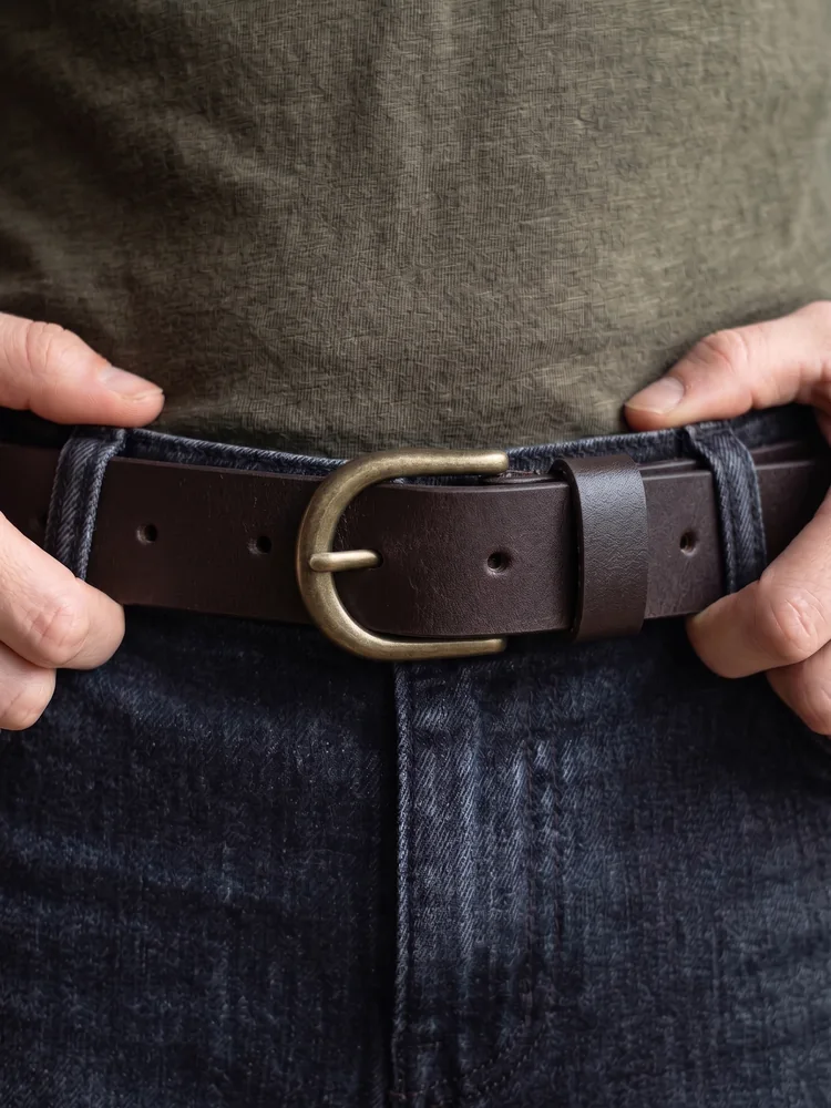 Women's Leather Belt with Antique Brass Buckle (Image 2)