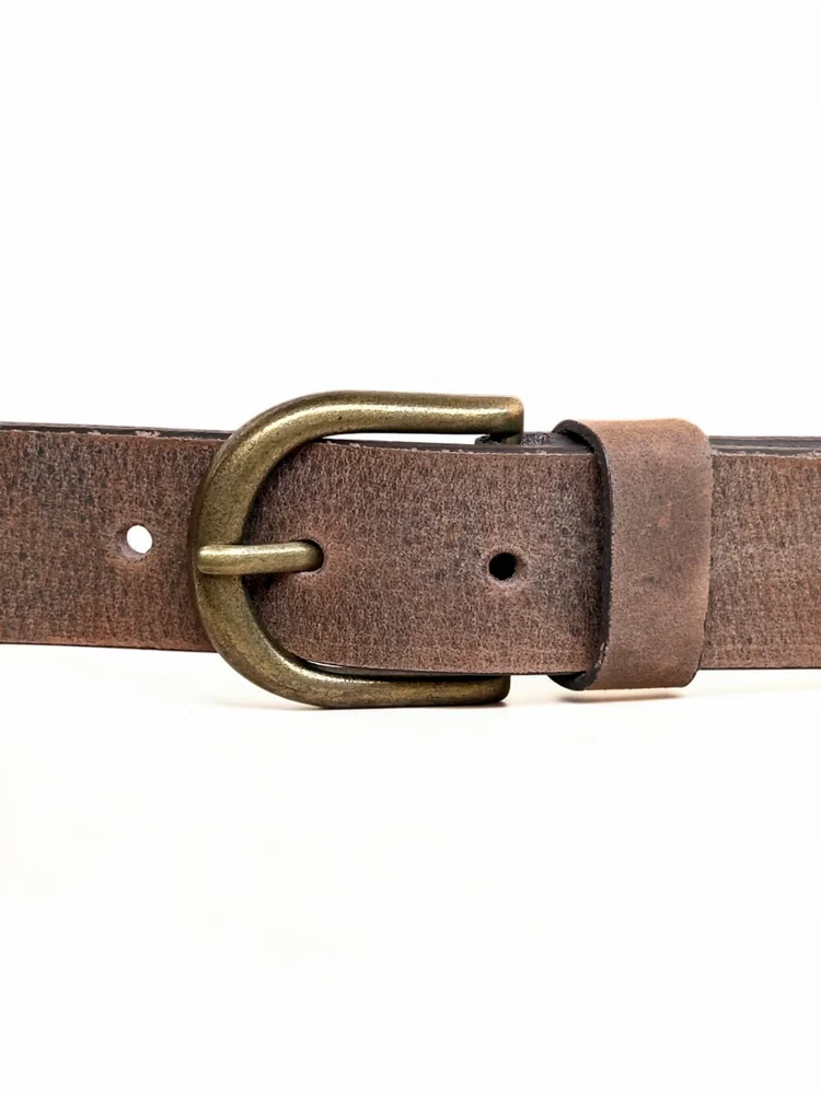 Women's Leather Belt with Antique Brass Buckle (Image 4)