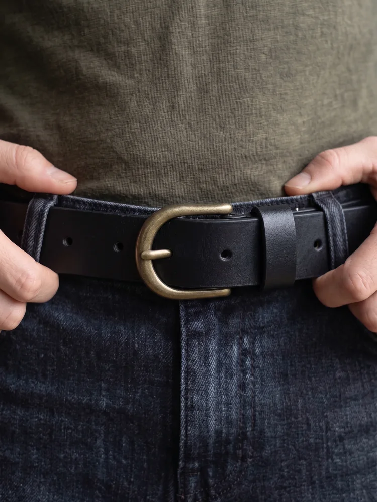 Women's Leather Belt with Antique Brass Buckle (Image 2)