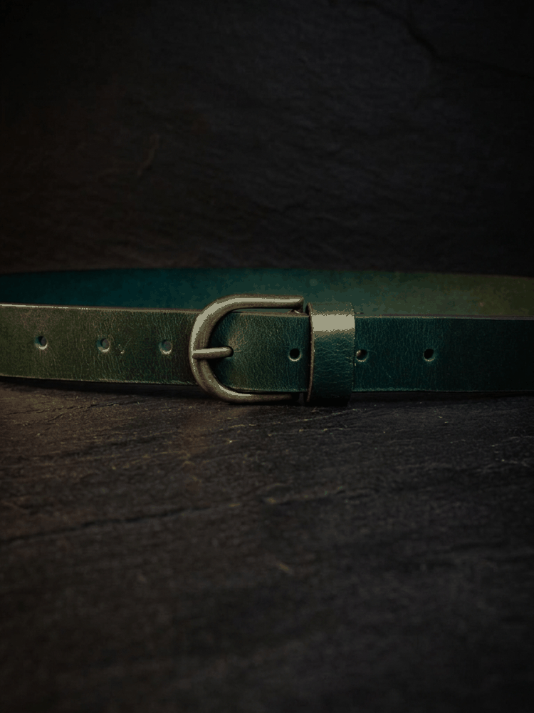 Women's Leather Belt with Antique Brass Buckle