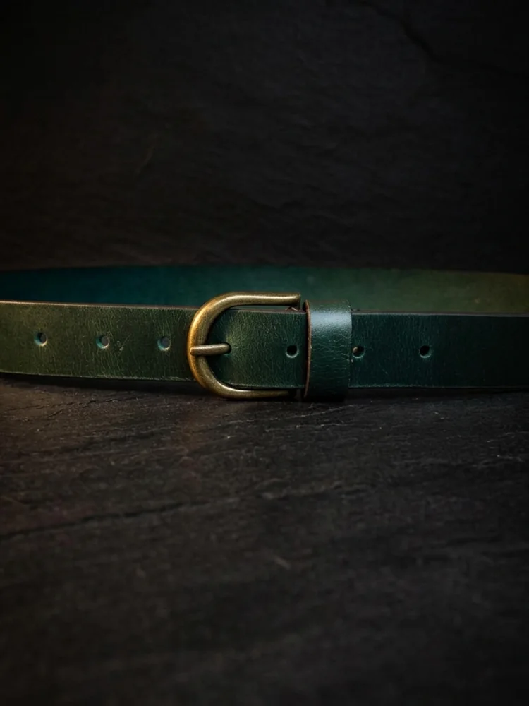 Women's Leather Belt with Antique Brass Buckle