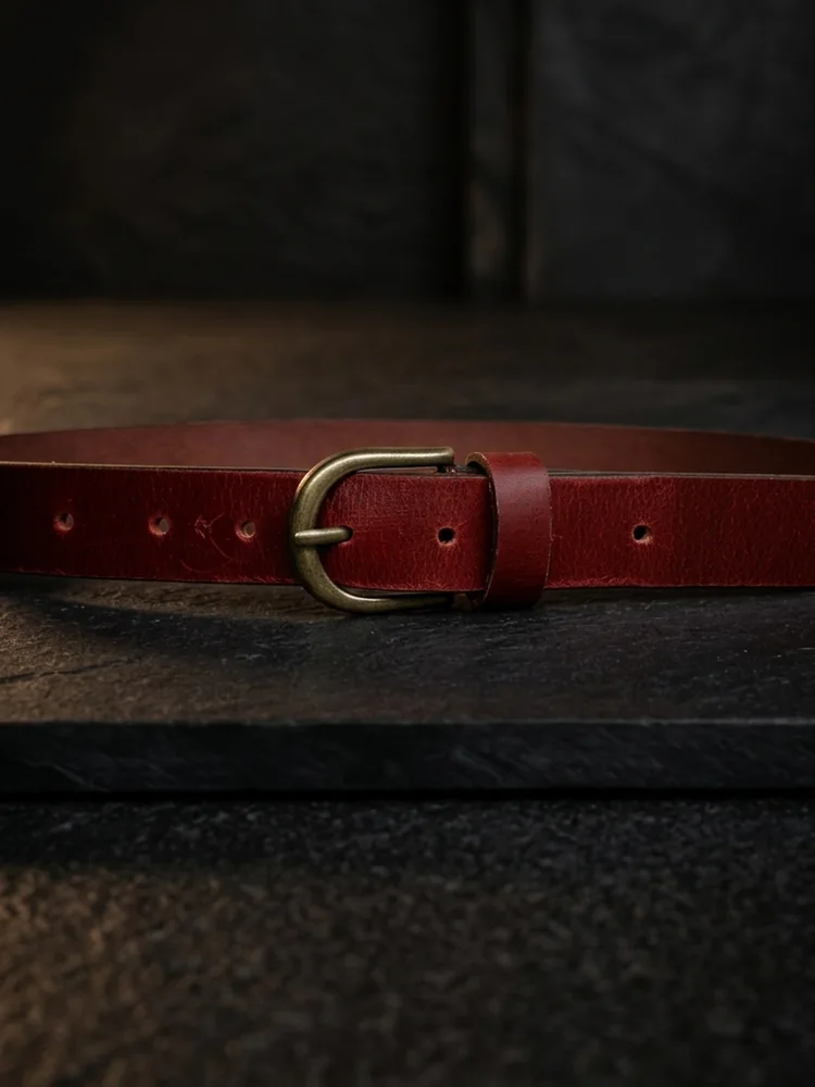 Women's Leather Belt with Antique Brass Buckle