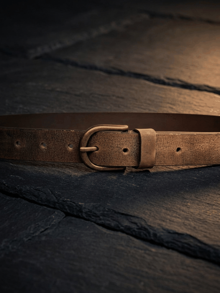 Women's Leather Belt with Antique Brass Buckle