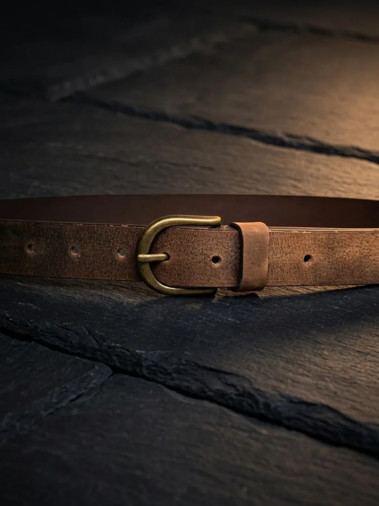 Women's Leather Belt with Antique Brass Buckle