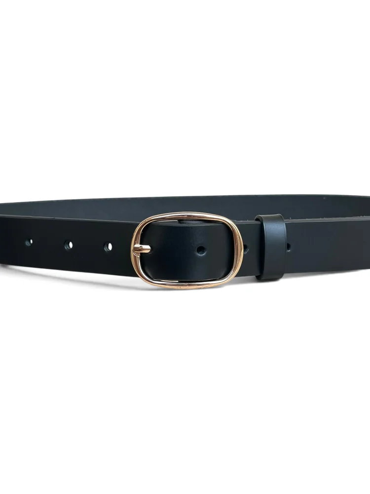Women's Leather Belt with Gold Oval Buckle (Image 4)
