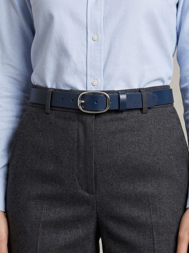 Women's Leather Belt with Gold Oval Buckle (Image 2)