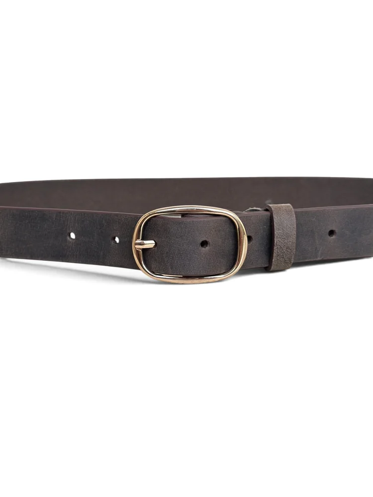 Women's Leather Belt with Gold Oval Buckle (Image 4)