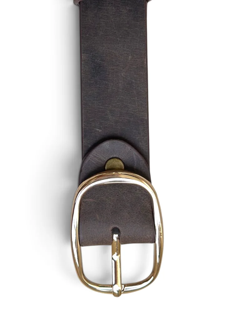 Women's Leather Belt with Gold Oval Buckle (Image 7)