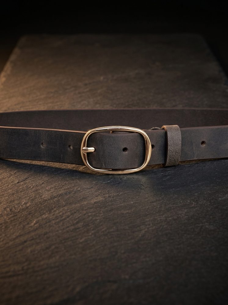 Women's Leather Belt with Gold Oval Buckle