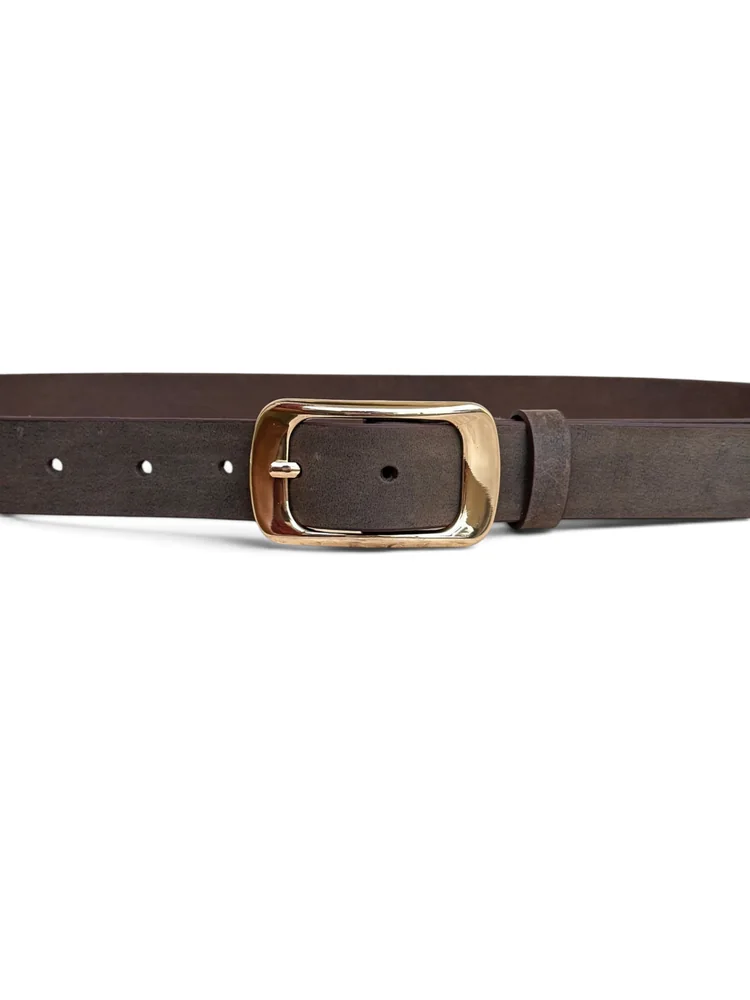 Women's Leather Belt with Gold Rectangular Buckle (Image 4)