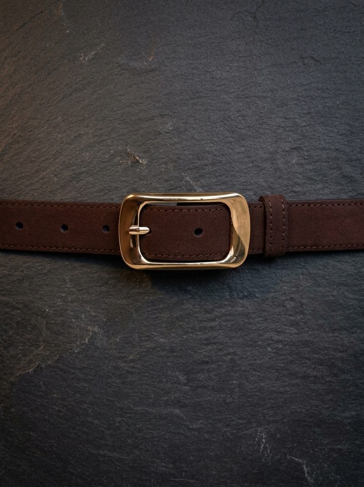 Women's Suede Leather Belt – Polished Gold Buckle