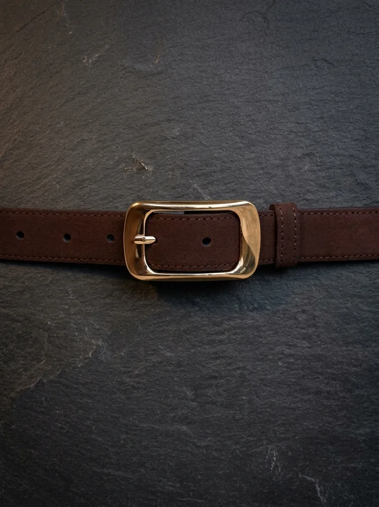 Women's Suede Leather Belt – Polished Gold Buckle