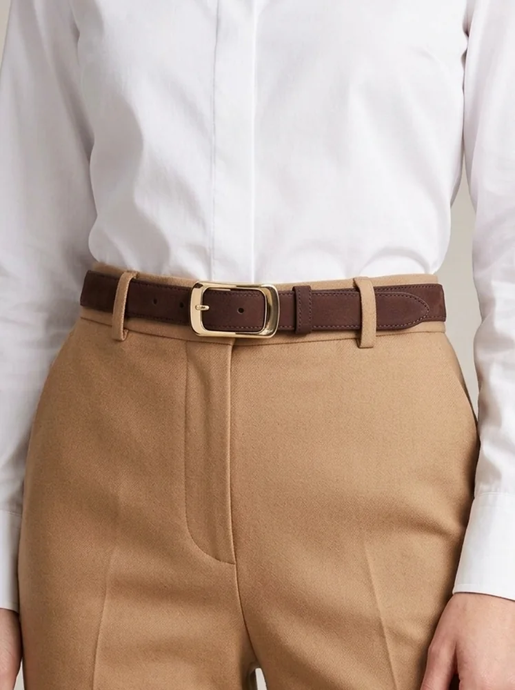 Women's Suede Leather Belt – Polished Gold Buckle (Image 2)
