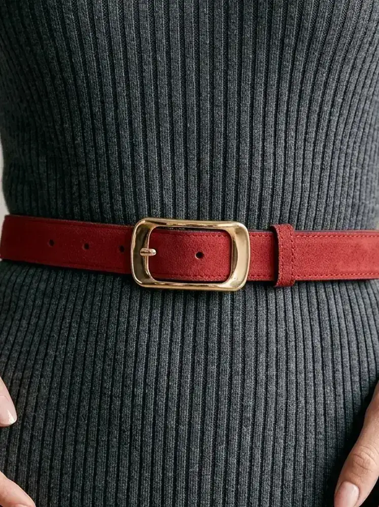 Women's Suede Leather Belt – Polished Gold Buckle (Image 2)