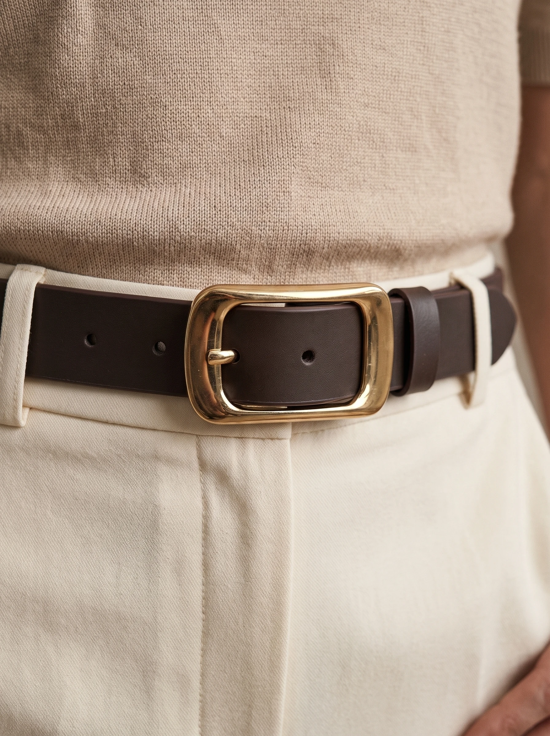 Women's Leather Belt with Gold Rectangular Buckle (Image 2)