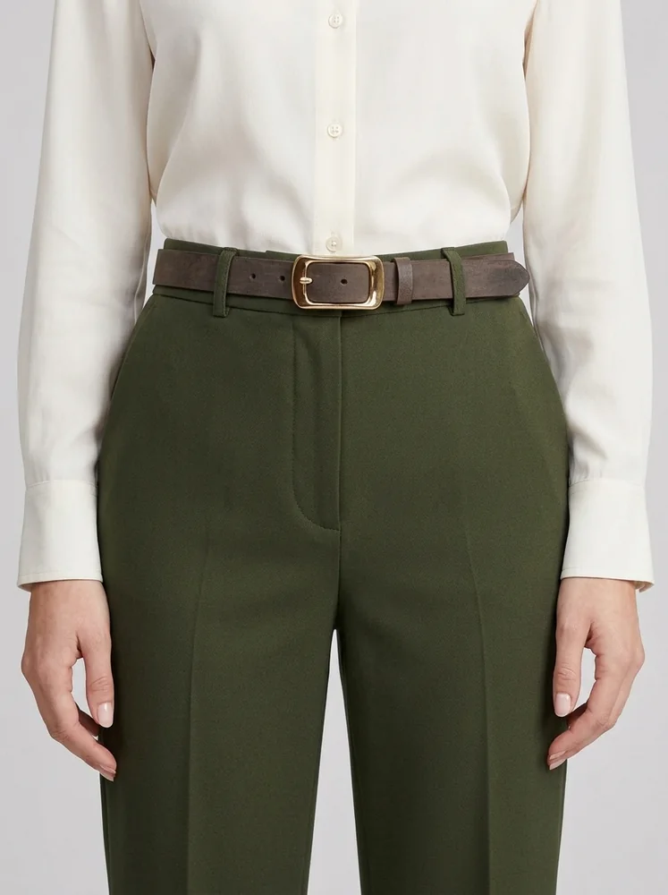 Women's Leather Belt with Gold Rectangular Buckle (Image 3)