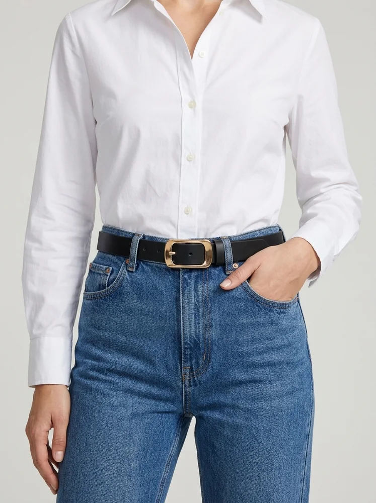 Women's Leather Belt with Gold Rectangular Buckle (Image 3)