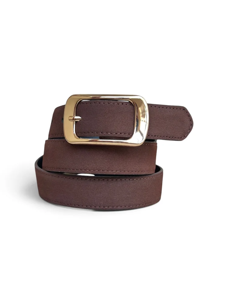 Women's Suede Leather Belt – Polished Gold Buckle (Image 5)