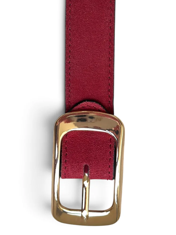 Women's Suede Leather Belt – Polished Gold Buckle (Image 7)