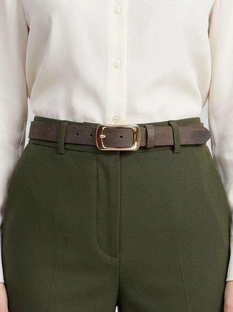 Women's Leather Belt with Gold Rectangular Buckle (Image 2)