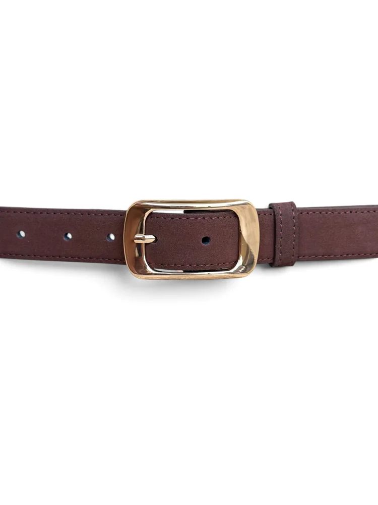 Women's Suede Leather Belt – Polished Gold Buckle (Image 4)