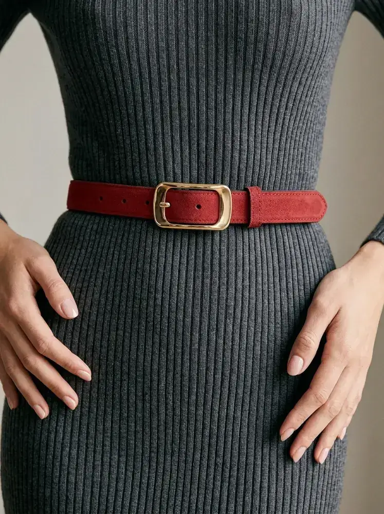 Women's Suede Leather Belt – Polished Gold Buckle (Image 3)